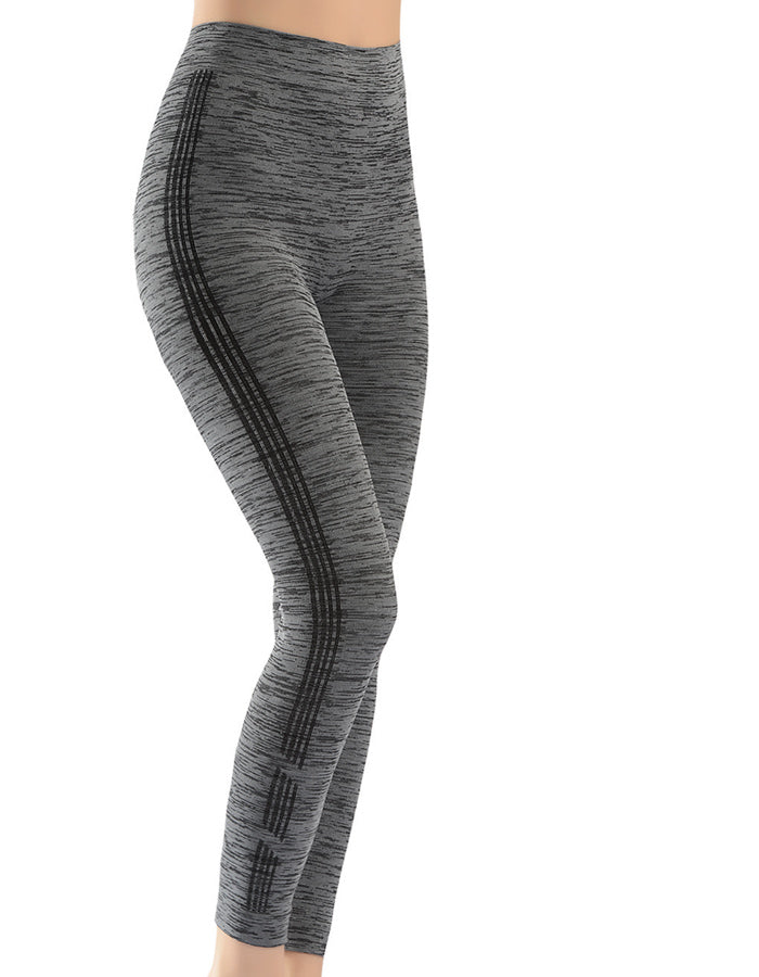 Seamless striped melange leggings, high waist, grey