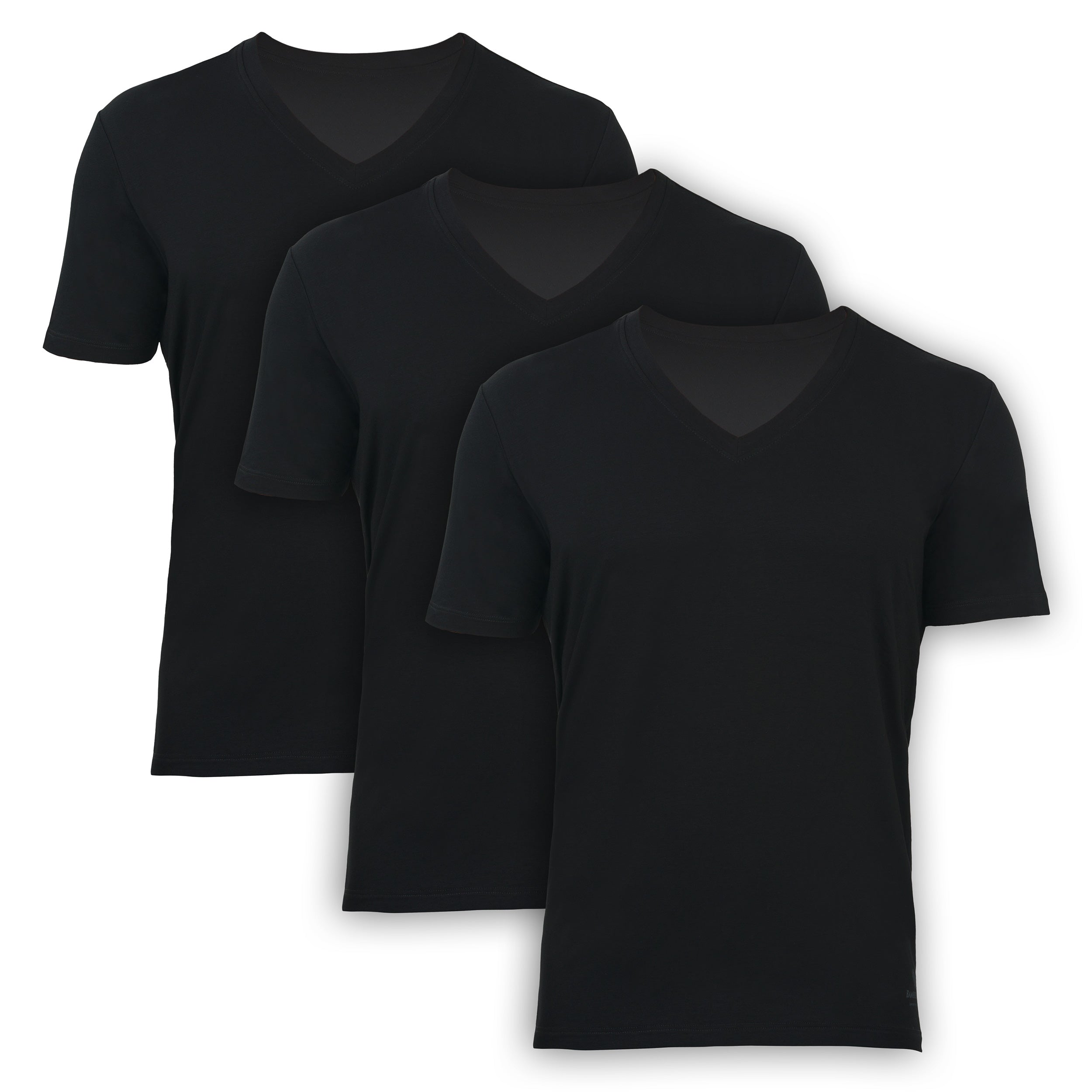 BAMBOOVEN Camiseta con Cuello en V para Hombre - Bambú Premium, Súper Suave, Transpirable, Cuello en V Clásico, Camiseta Ajustada Moderna, Camiseta Interior para Hombre Fibras de Bambú de Lujo (Paquete de 3) Negro