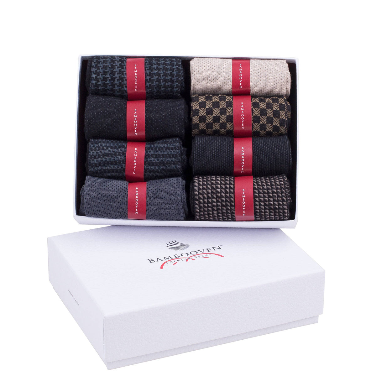 Men’s Bamboo Lightweight Dress Socks 8-Pack Gift Box, Navy, Taupe & Cream