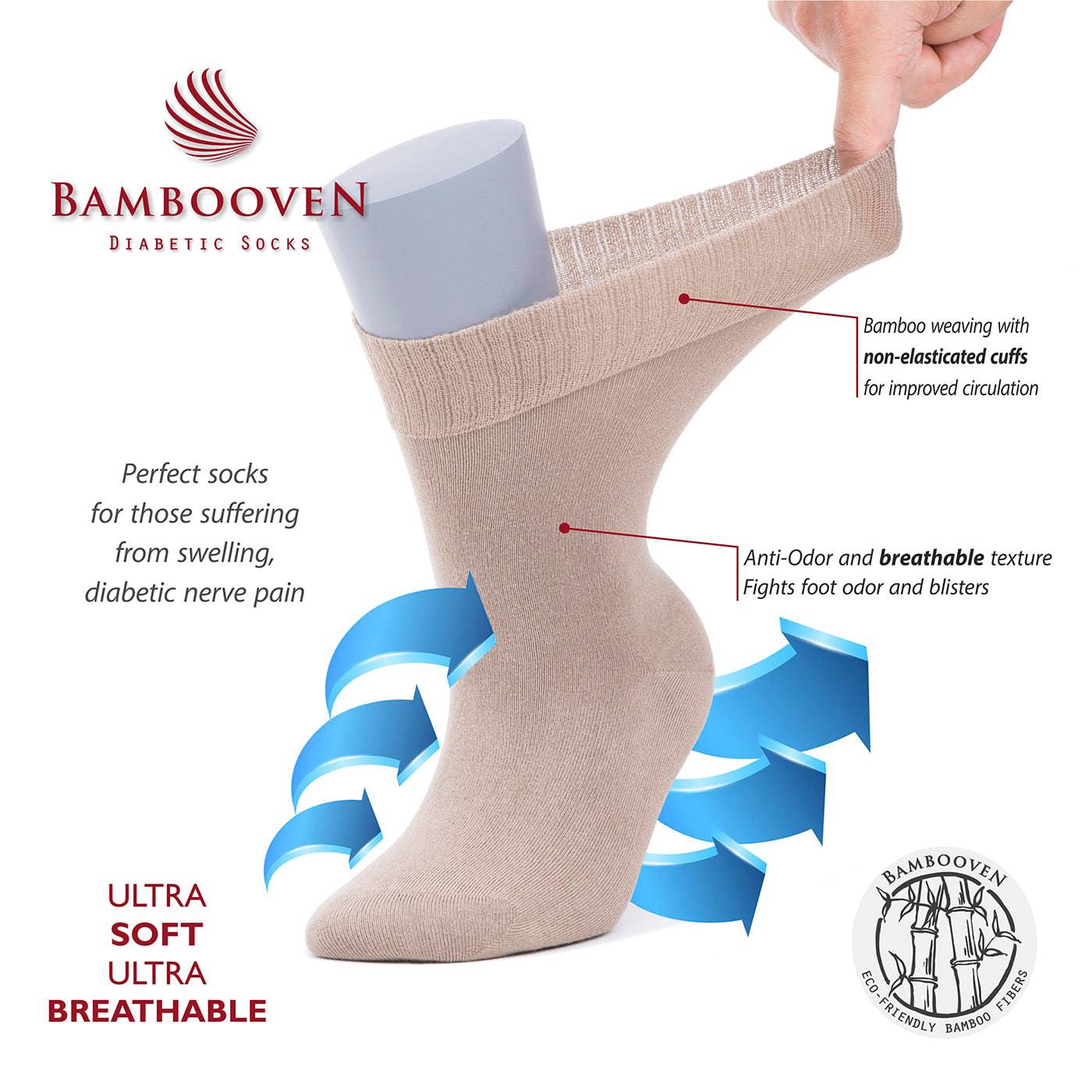 Bambooven Women’s Diabetic Dress and Trouser Socks – Seamless Toe and Non-Binding Top, Premium Bamboo, Odor Free and Breathable Crew Socks (6 Pack)-585 - Bambooven