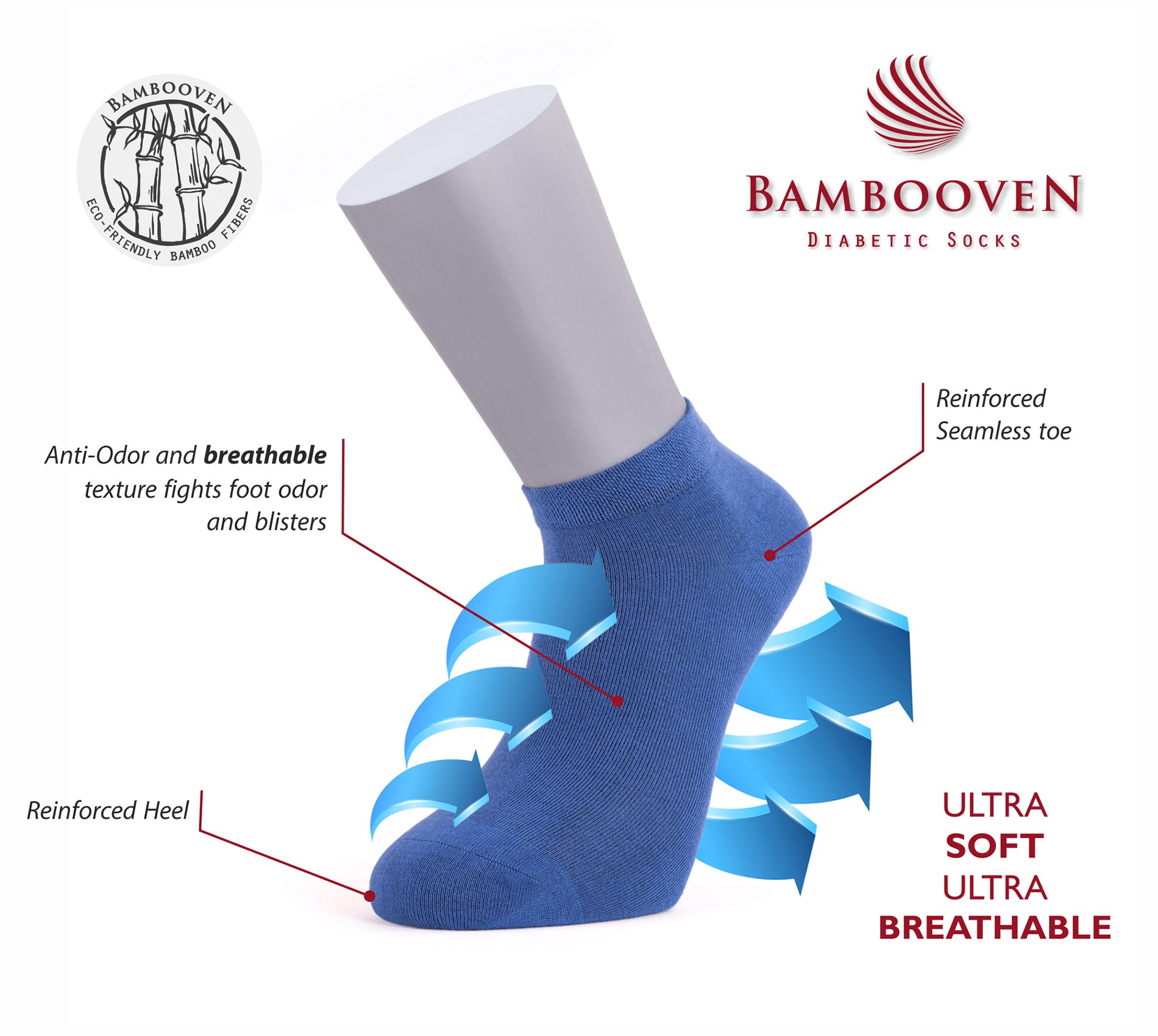 Bambooven Men’s Bamboo Casual Ankle Socks "Dark Navy" – (12 Pack) 432