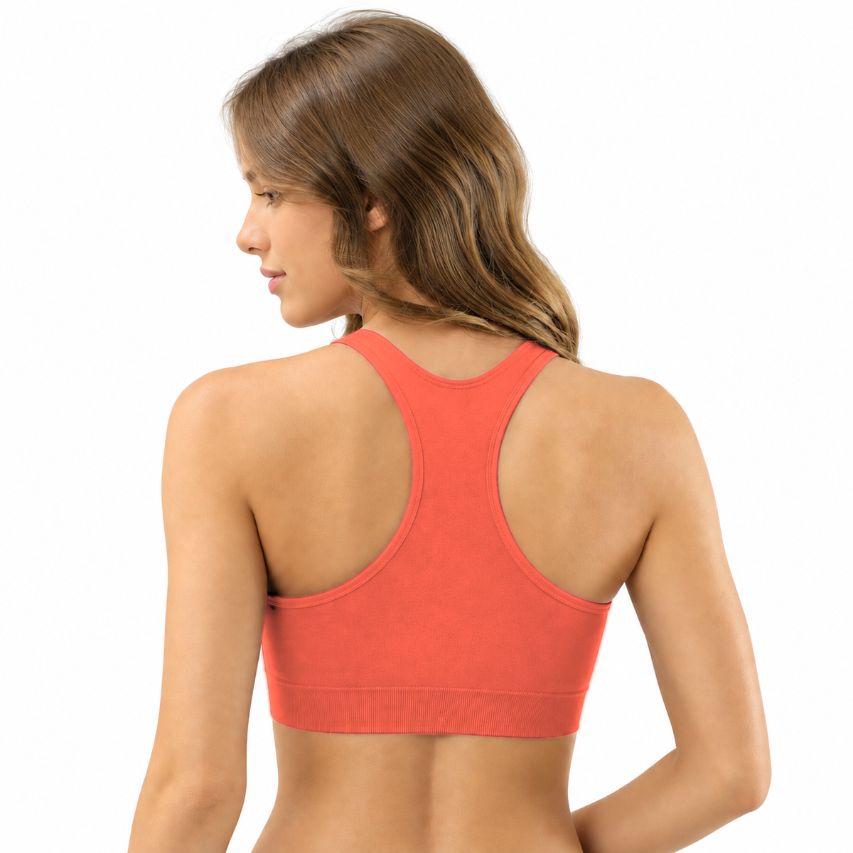 Seamless V-neck sports bra, orange, racerback