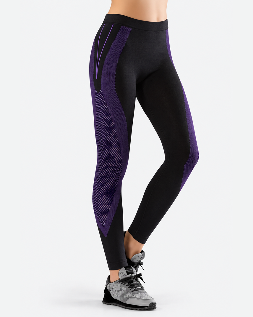 Seamless black leggings with purple accent