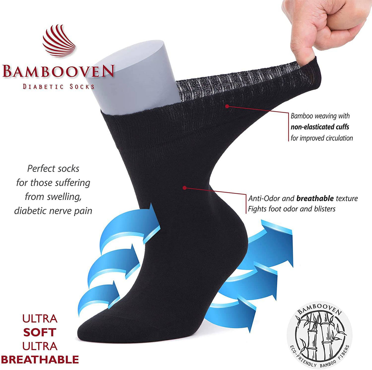 Men’s Bamboo Diabetic Dress Socks Multi-Pack, Grey & Black